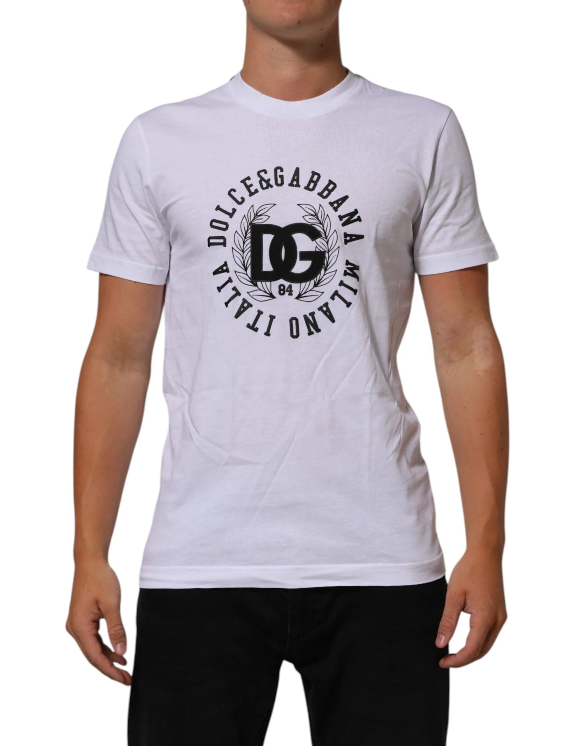 Dolce & Gabbana White Cotton Logo Print Crew Neck T-shirt - IT44 | XS