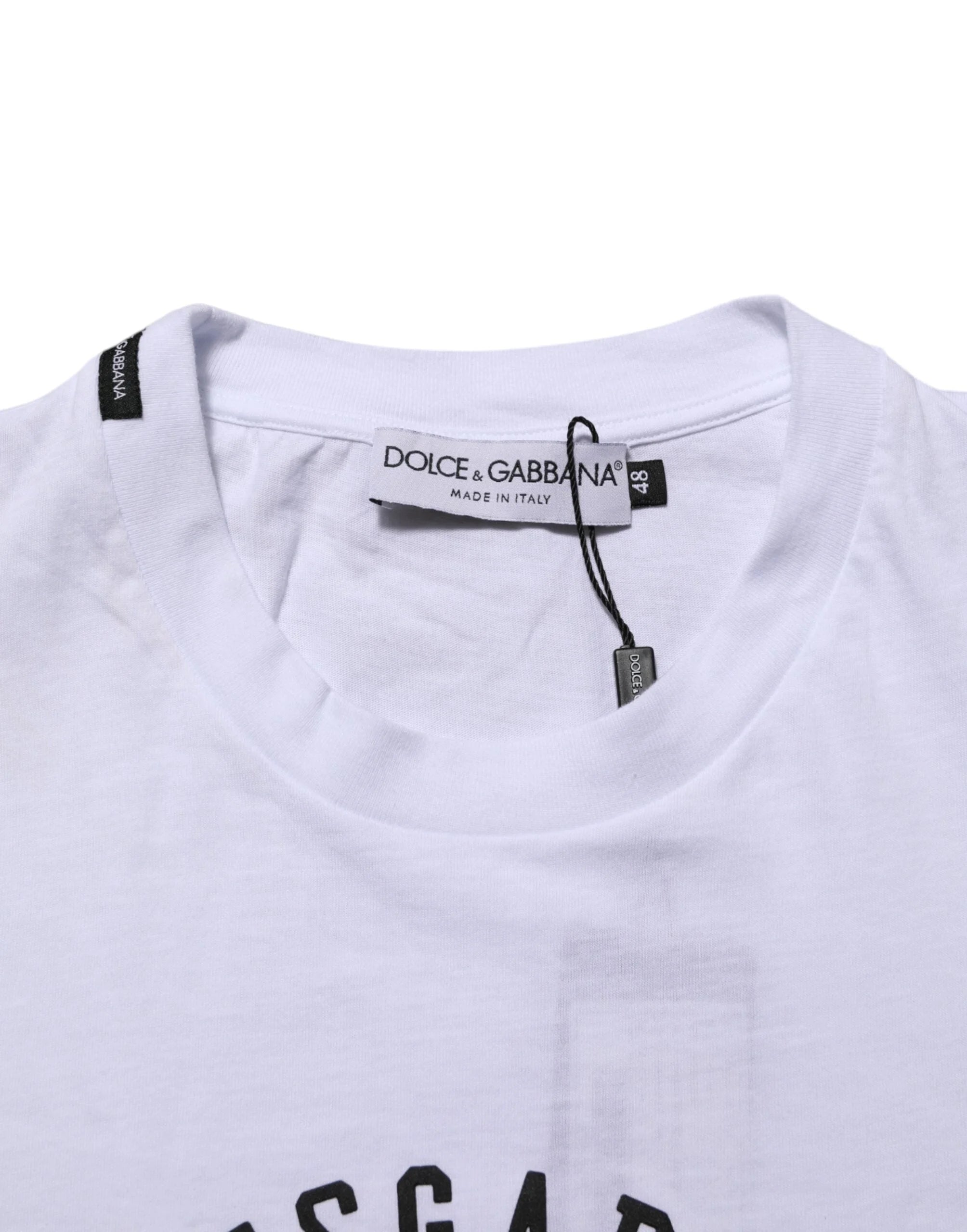 Dolce & Gabbana White Cotton Logo Print Crew Neck T-shirt - IT44 | XS