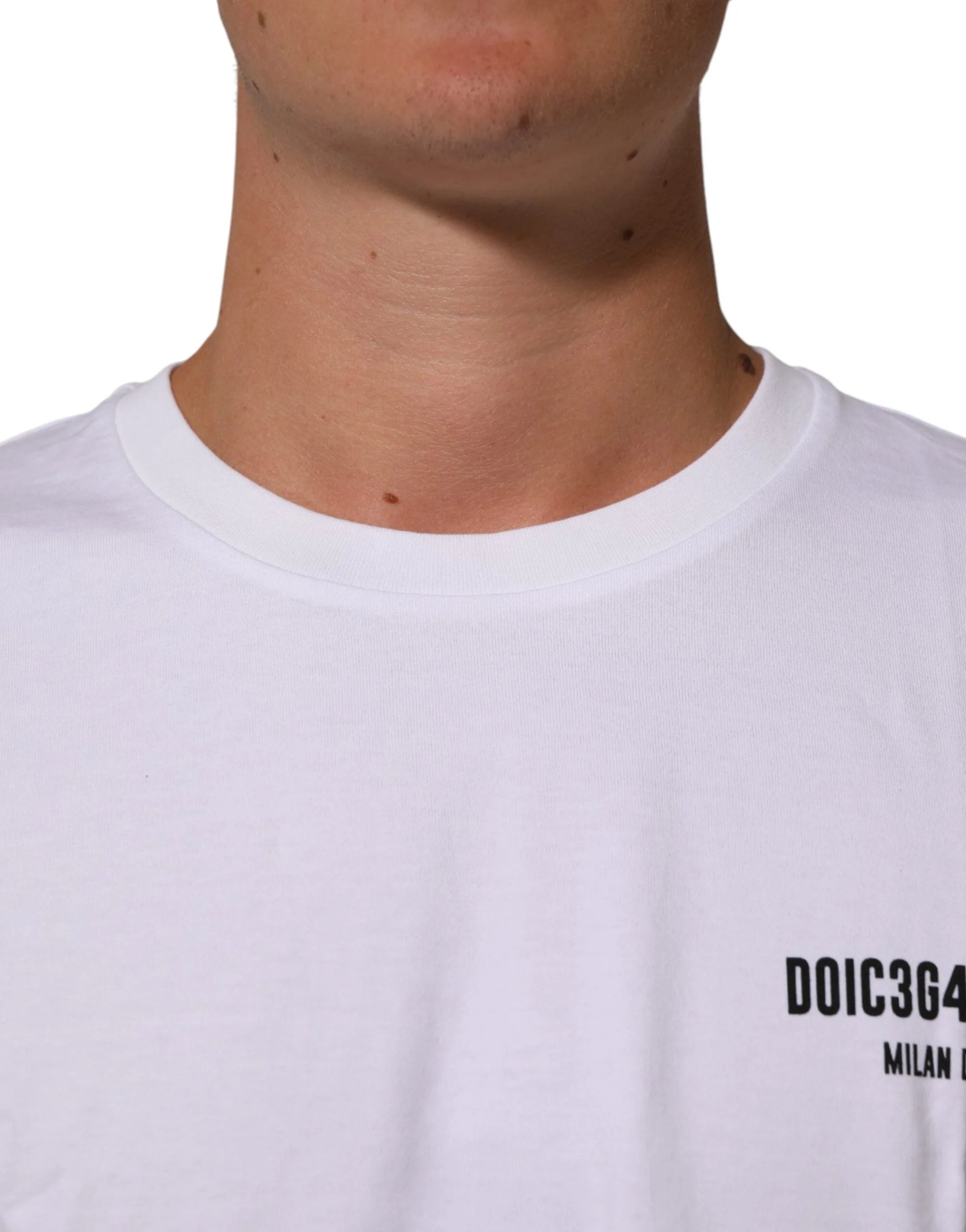 Dolce & Gabbana White Cotton Logo Print Crew Neck T-shirt - IT52 | XL - T-Shirts