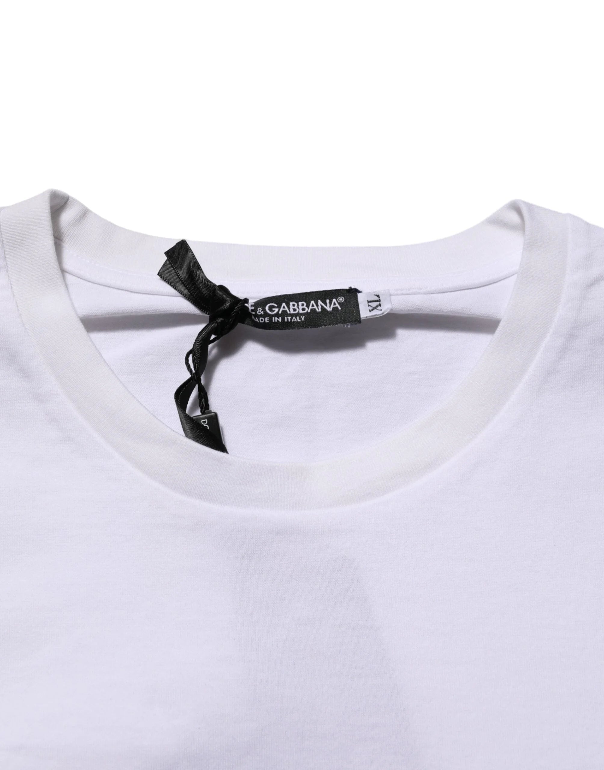 Dolce & Gabbana White Cotton Logo Print Crew Neck T-shirt - IT52 | XL - T-Shirts