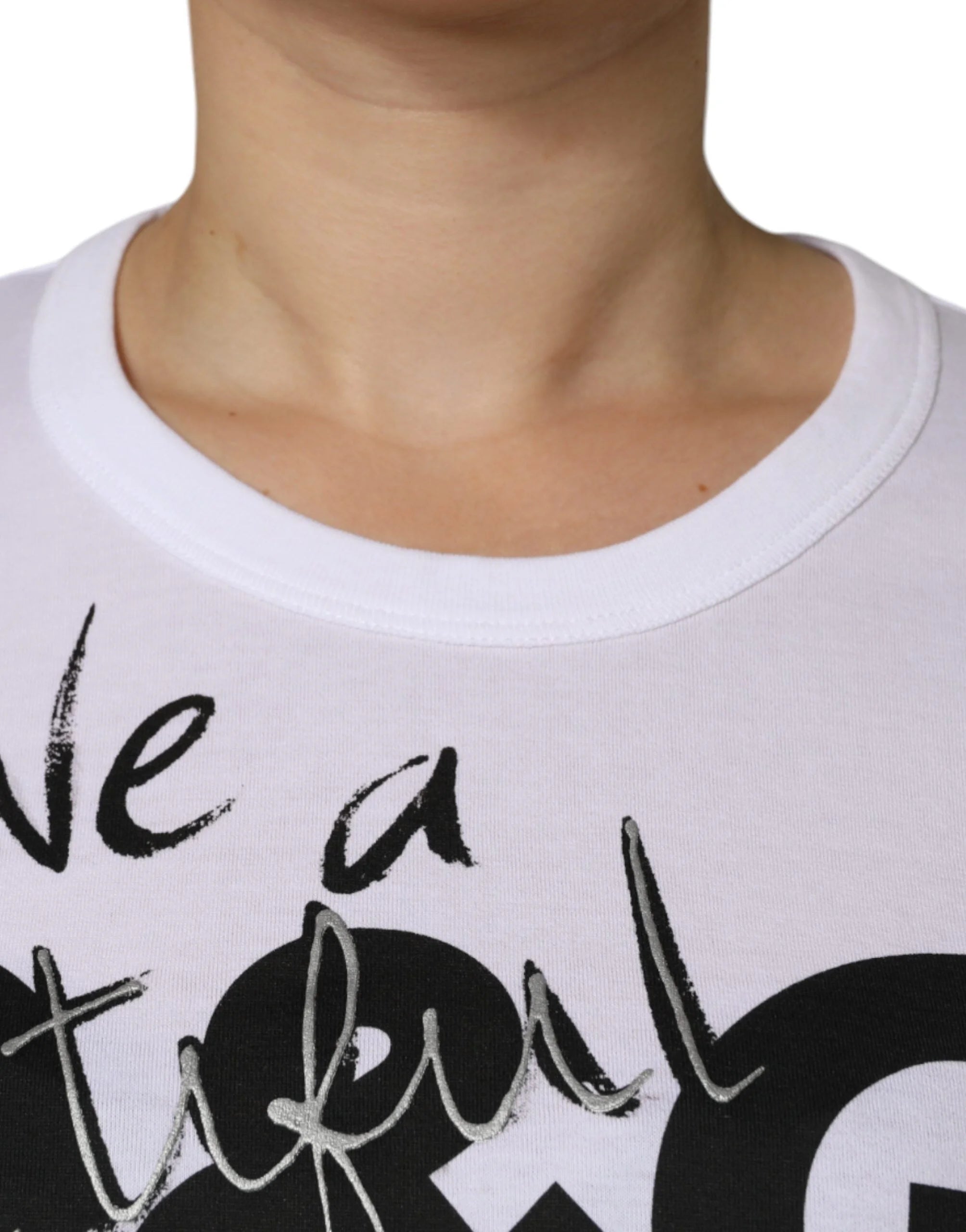Dolce & Gabbana White Cotton Logo Print Round Neck T-shirt - T-Shirts