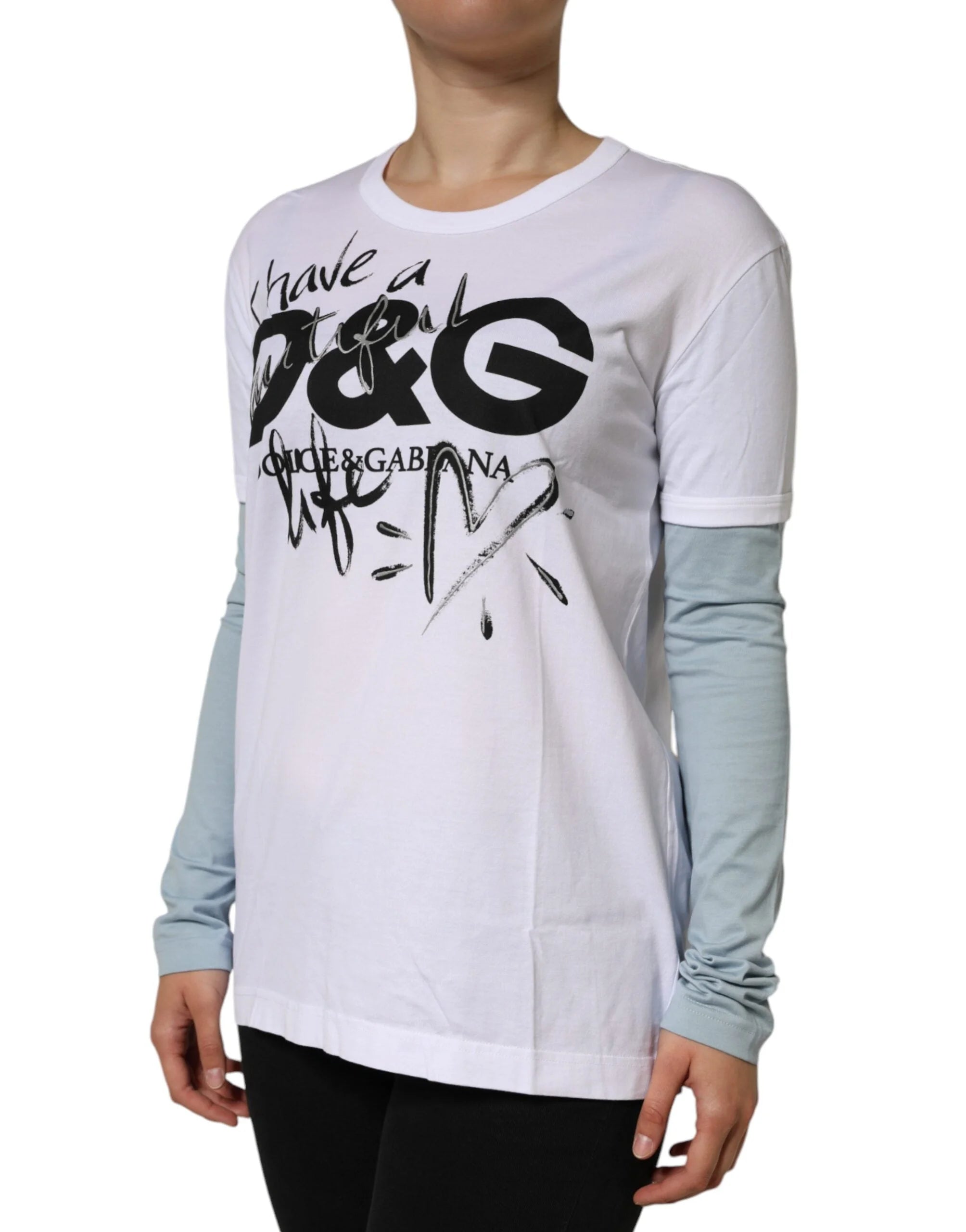 Dolce & Gabbana White Cotton Logo Print Round Neck T-shirt - T-Shirts