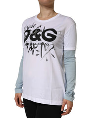 Dolce & Gabbana White Cotton Logo Print Round Neck T-shirt - T-Shirts