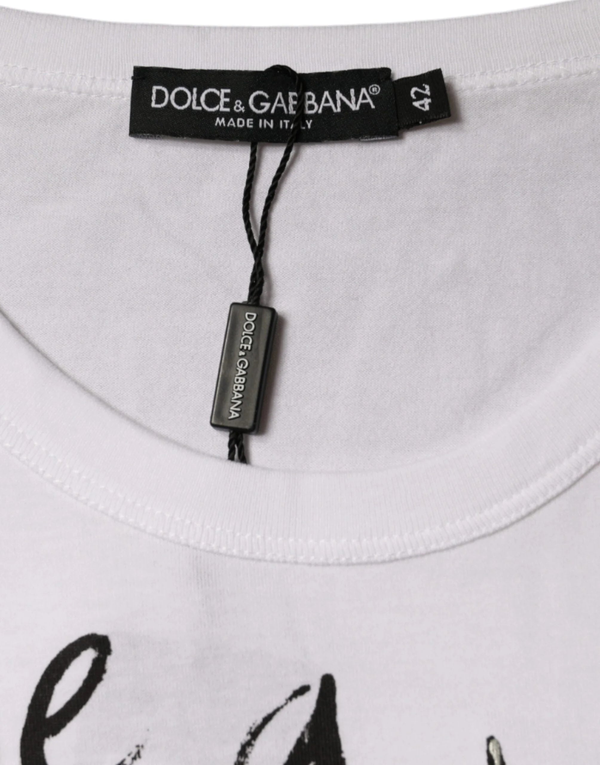 Dolce & Gabbana White Cotton Logo Print Round Neck T-shirt - T-Shirts