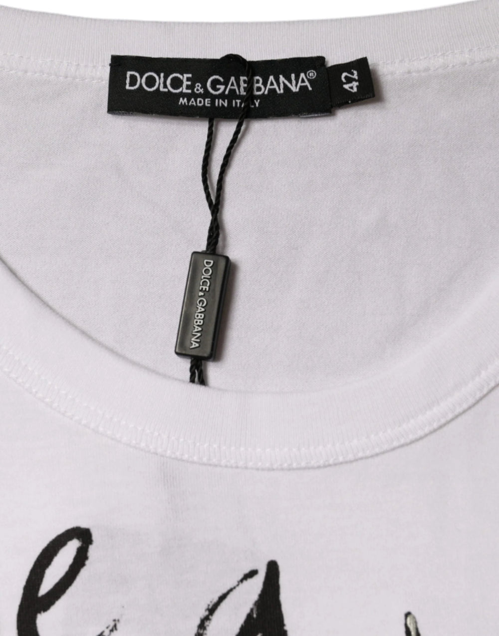 Dolce & Gabbana White Cotton Logo Print Round Neck T-shirt - T-Shirts