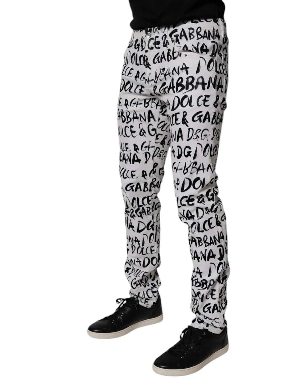 Dolce & Gabbana White Cotton Logo Print Skinny Denim Jeans - IT48 | M - Jeans