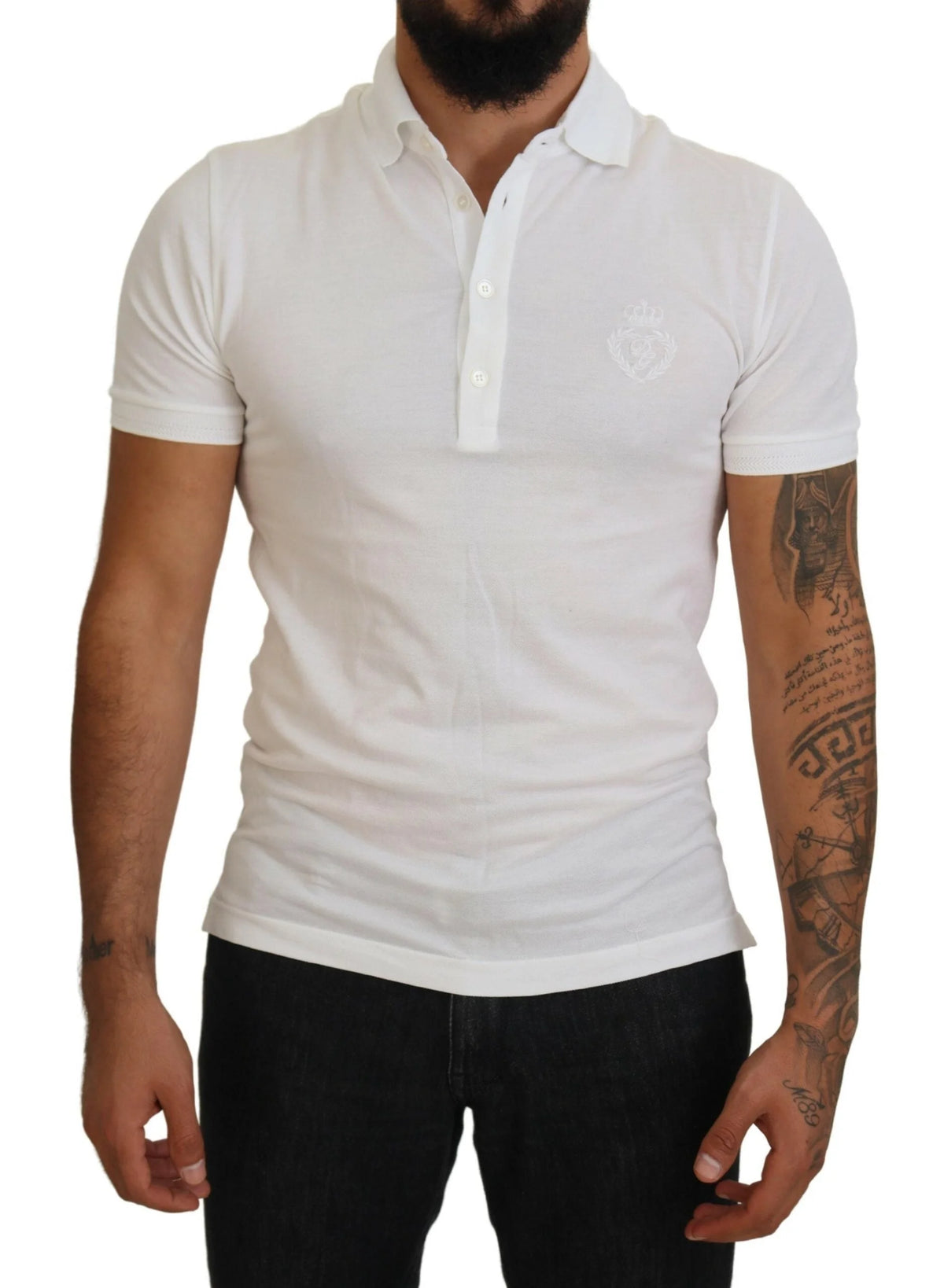 Dolce & Gabbana White Cotton Logo Short Sleeve Polo T-shirt - IT44 | XS - Polos