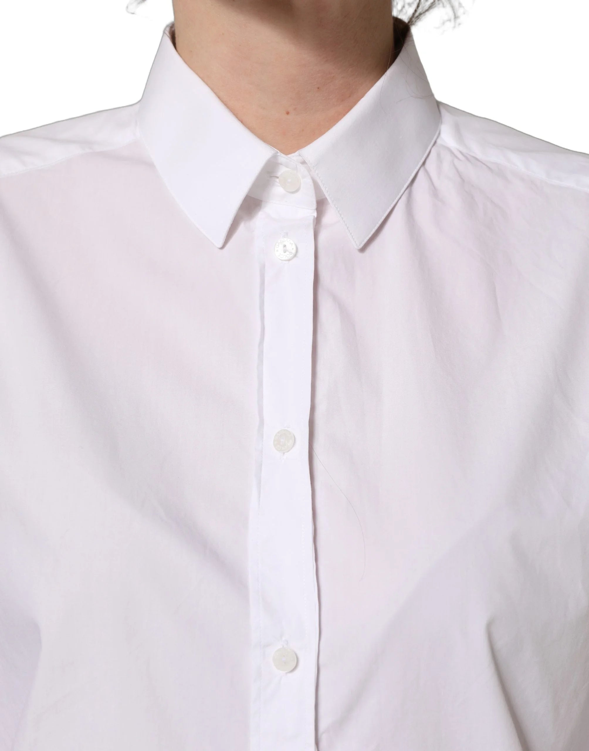 Dolce & Gabbana White Cotton Long Sleeve Button-Up Shirt Top
