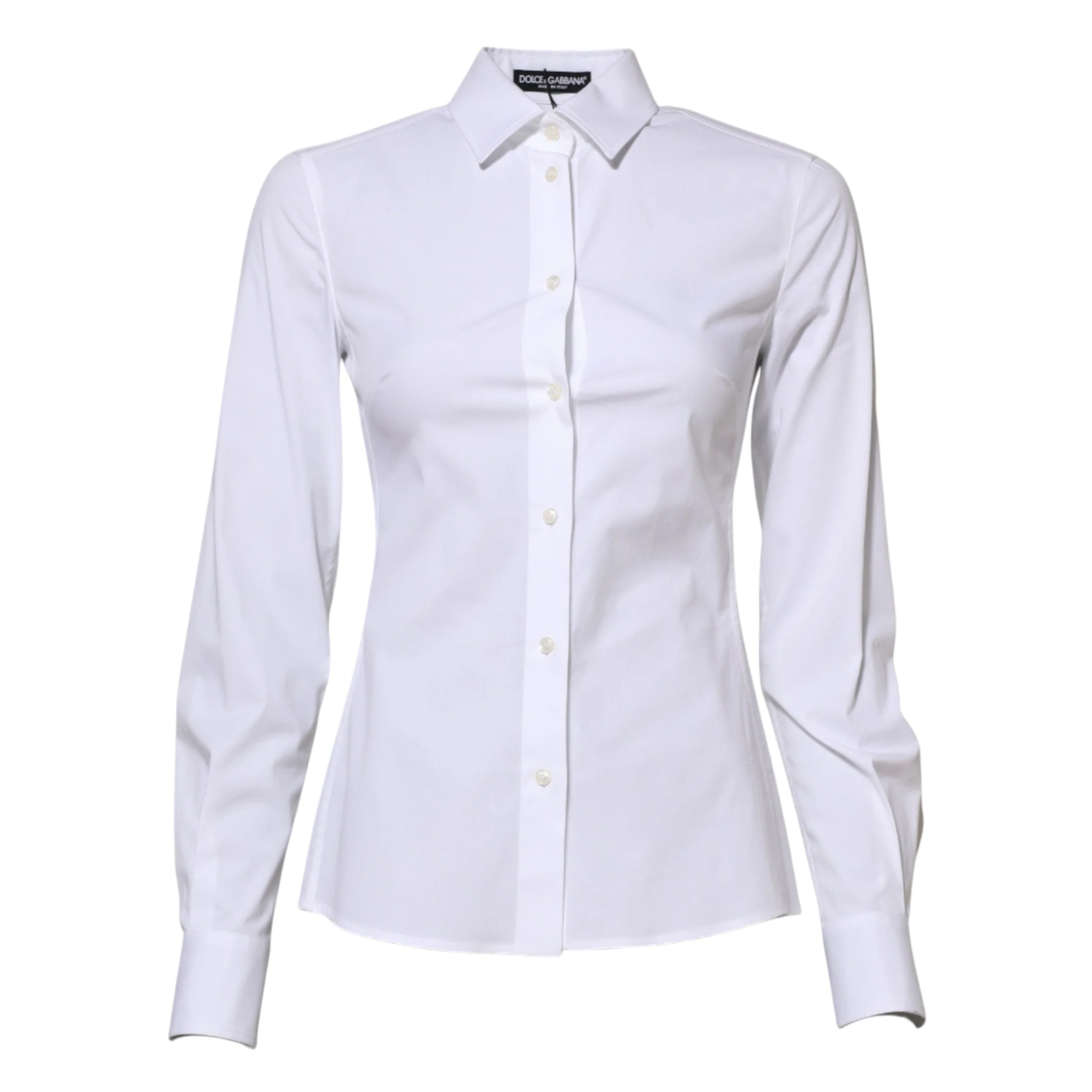 Dolce & Gabbana White Cotton Long Sleeves Collared Shirt Top - IT36|XXS - Shirts