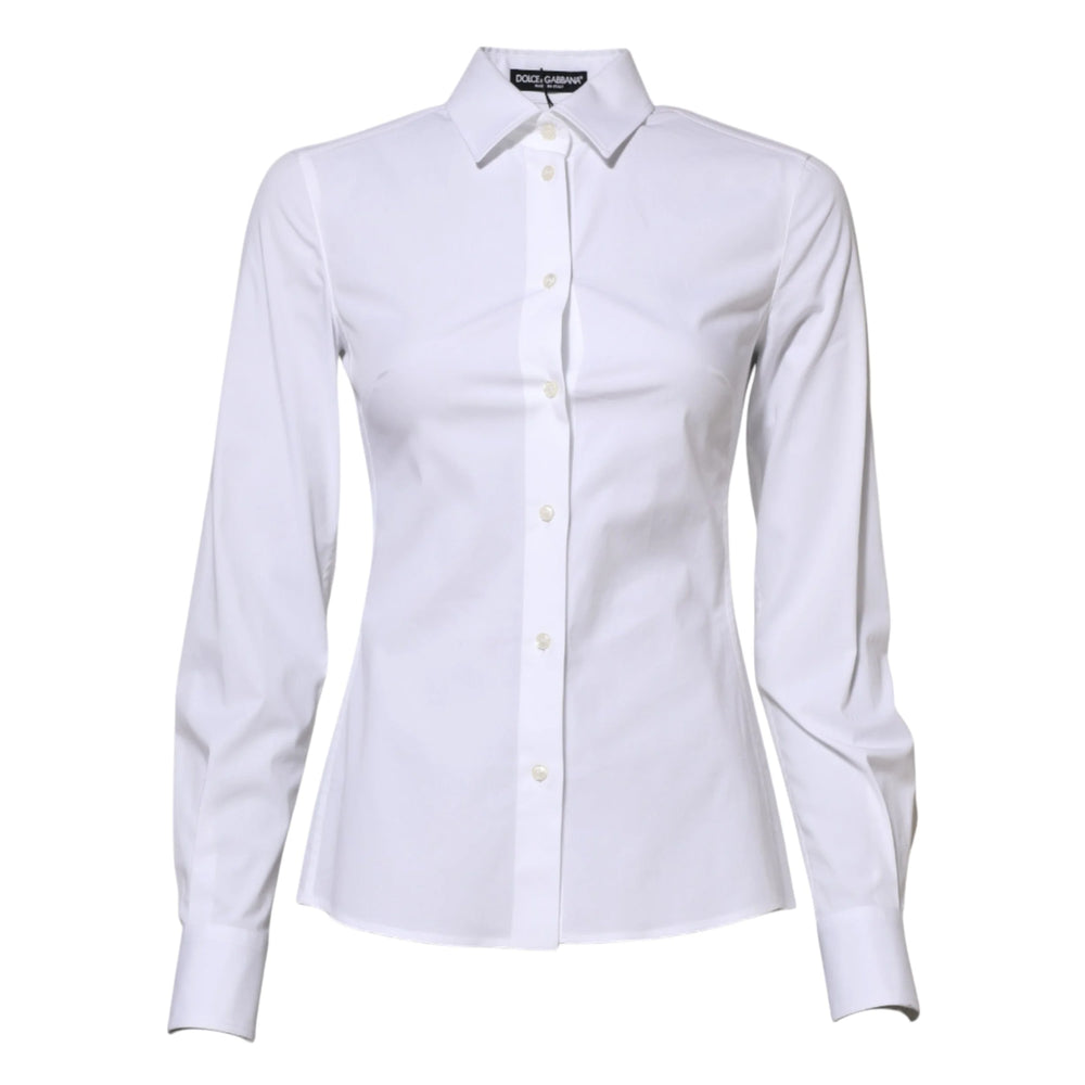 Dolce & Gabbana White Cotton Long Sleeves Collared Shirt Top - IT36|XXS - Shirts
