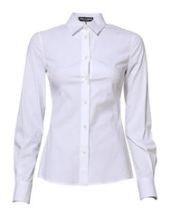 Dolce & Gabbana White Cotton Long Sleeves Collared Shirt Top - IT36|XXS - Shirts
