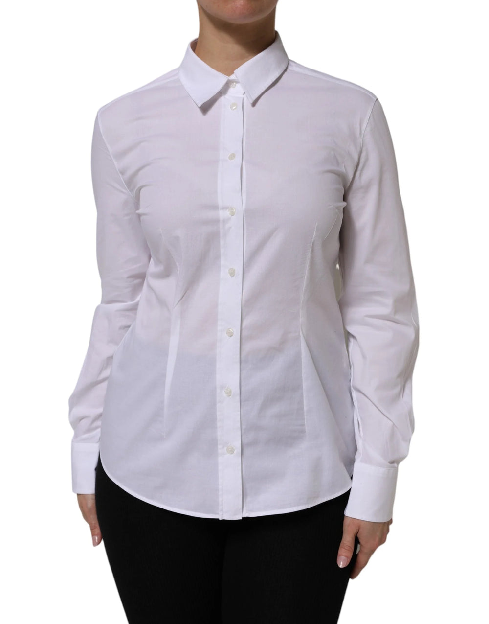 Dolce & Gabbana White Cotton Long Sleeves Collared Top Shirt - Shirts