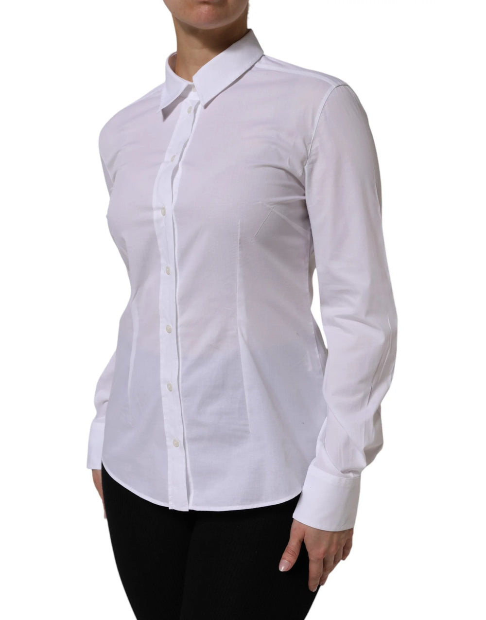 Dolce & Gabbana White Cotton Long Sleeves Collared Top Shirt - Shirts