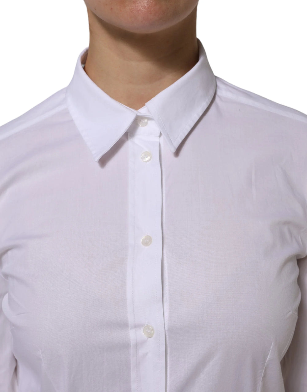 Dolce & Gabbana White Cotton Long Sleeves Collared Top Shirt - Shirts