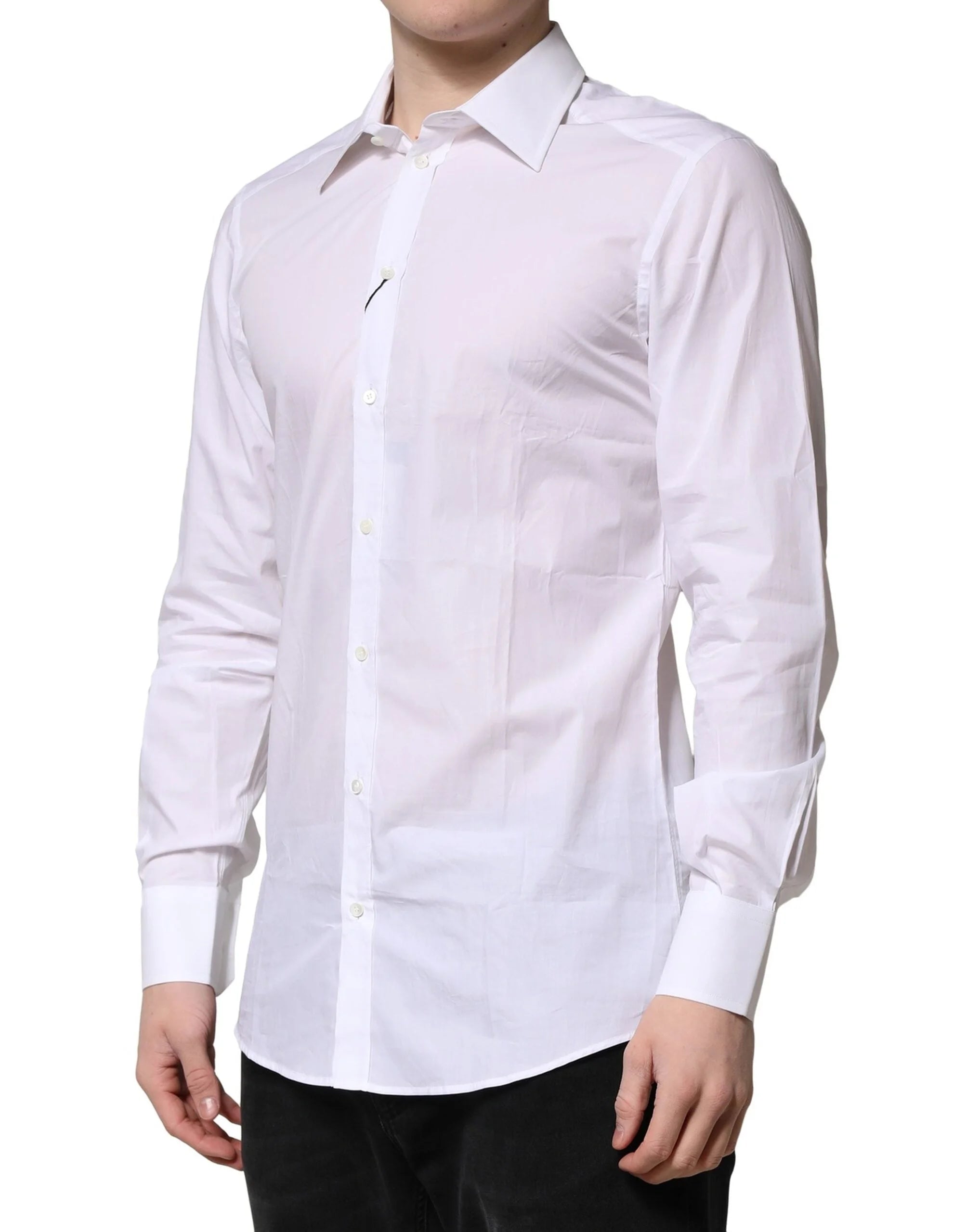 Dolce & Gabbana White Cotton Long Sleeves GOLD Formal Shirt - IT37 | XS - Shirts