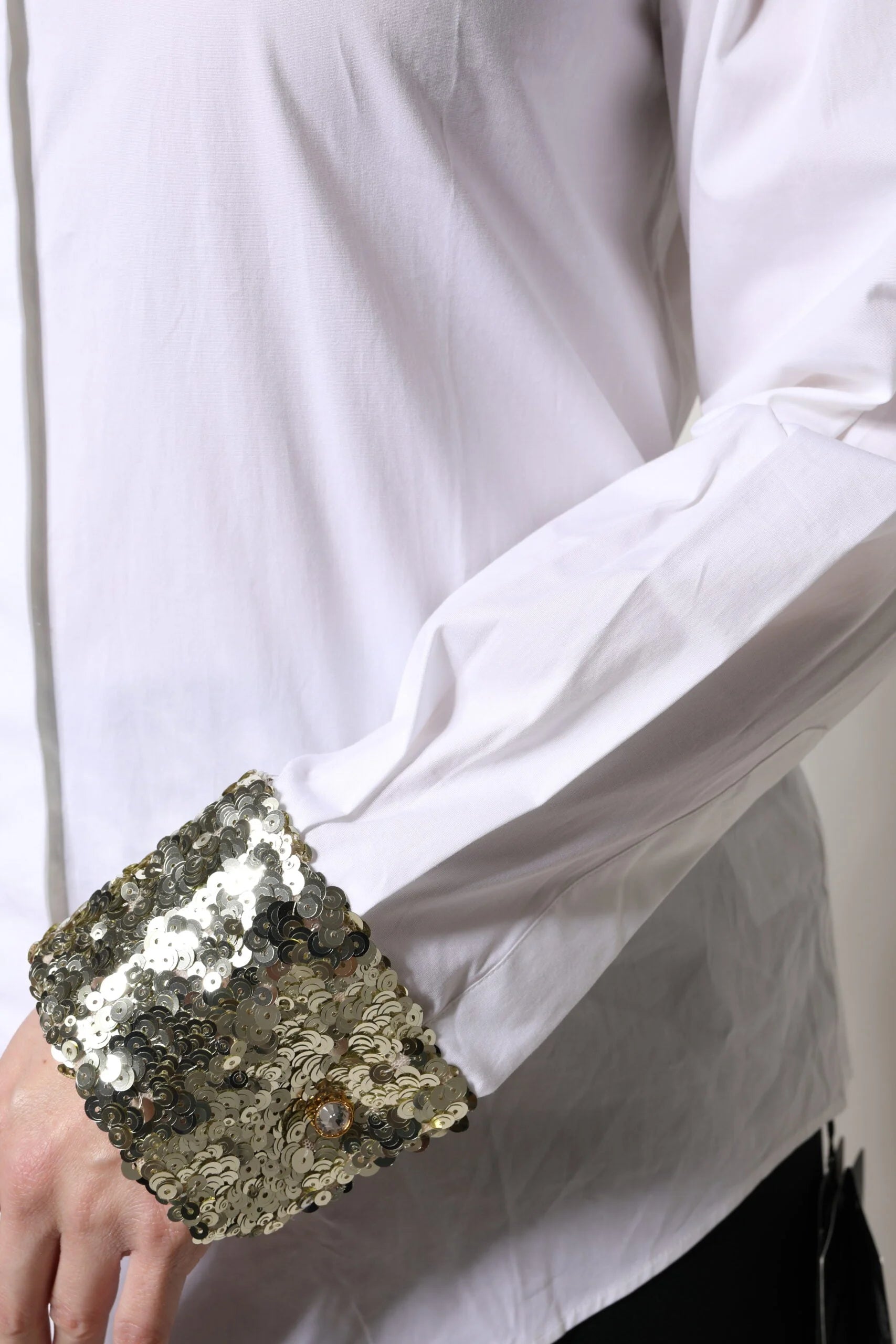 Dolce & Gabbana White Cotton Long Sleeves Sequin Shirt Top - Shirts