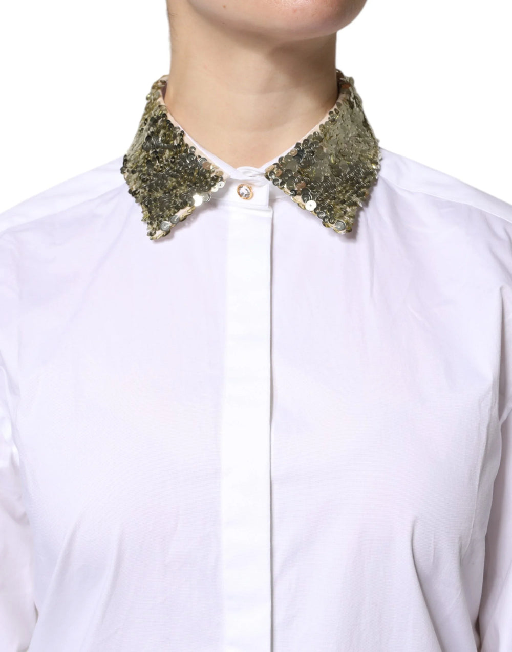 Dolce & Gabbana White Cotton Long Sleeves Sequin Shirt Top - Shirts