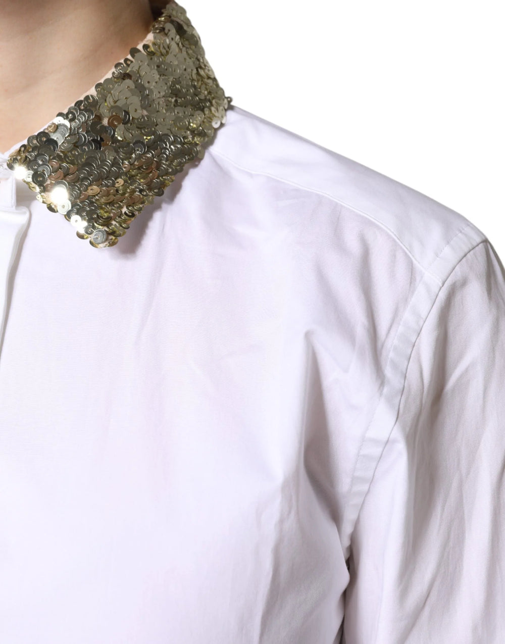 Dolce & Gabbana White Cotton Long Sleeves Sequin Shirt Top - Shirts