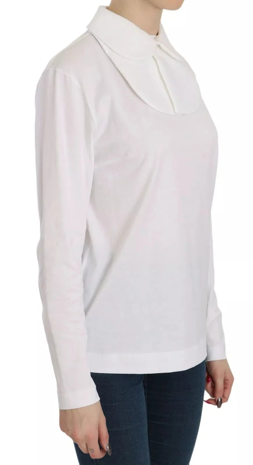 Dolce & Gabbana White Cotton Longsleeve Collared Blouse - IT40|S