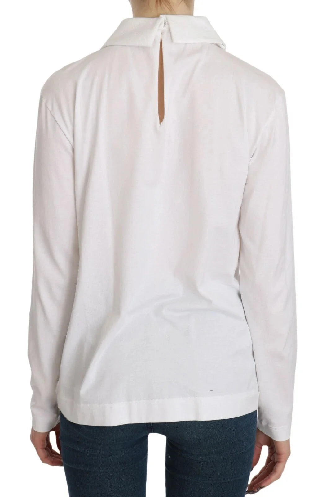 Dolce & Gabbana White Cotton Longsleeve Collared Blouse - IT40|S