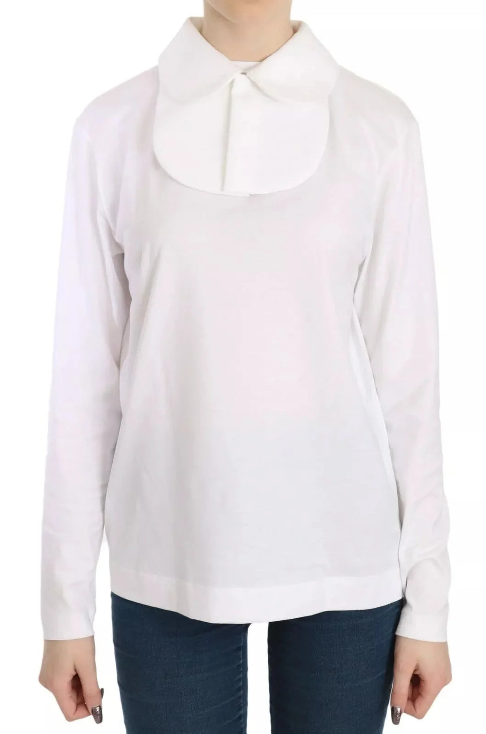 Dolce & Gabbana White Cotton Longsleeve Collared Blouse - IT40|S