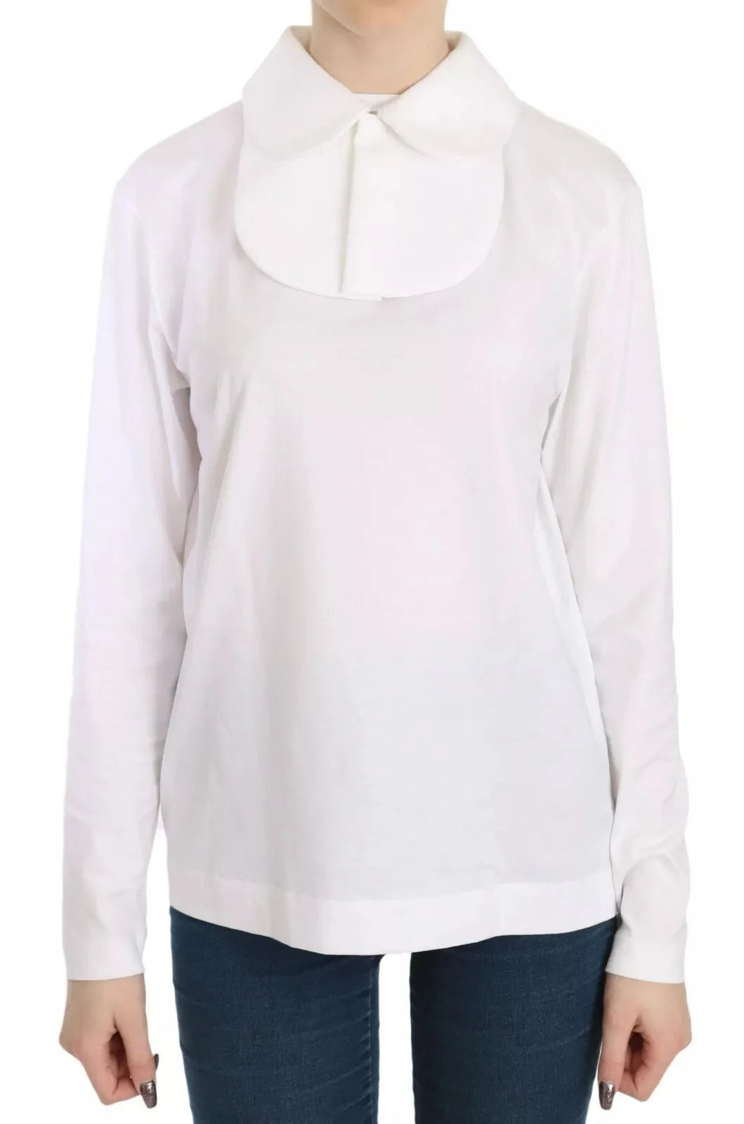 Dolce & Gabbana White Cotton Longsleeve Collared Blouse - IT40|S