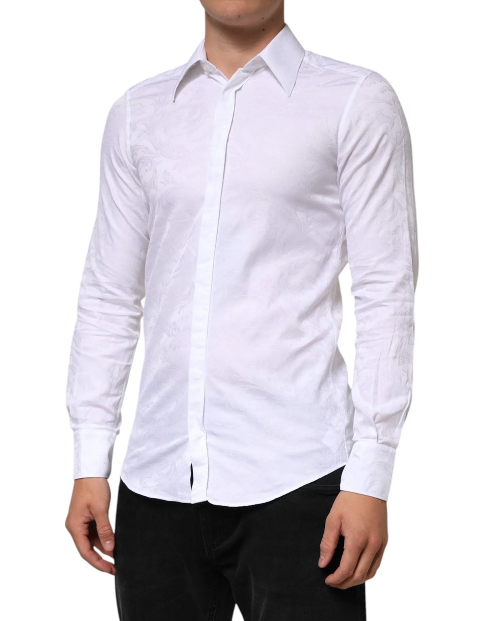 Dolce & Gabbana White Cotton MARTINI Paisley Jacquard Shirt - IT37 | XS - Shirts