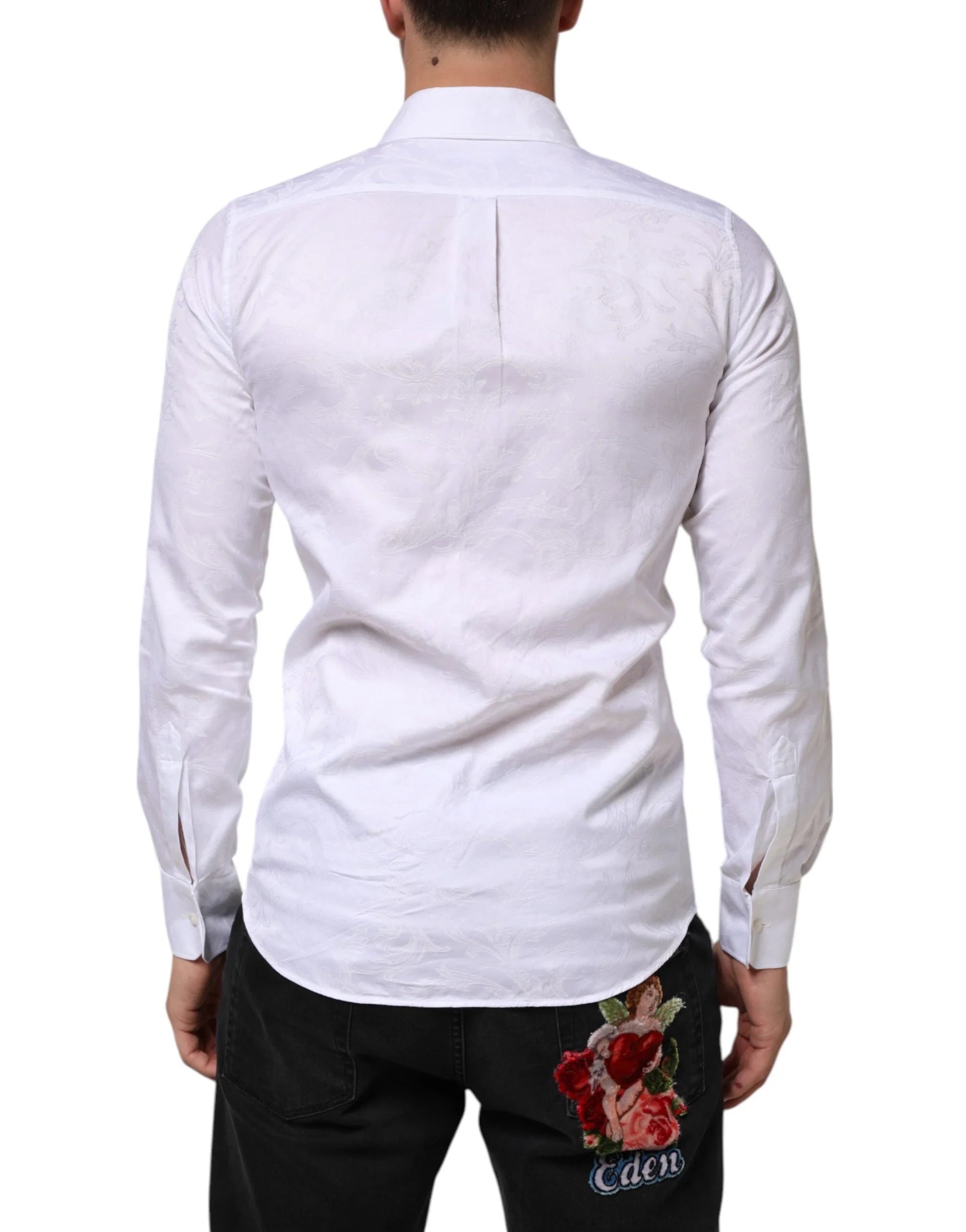 Dolce & Gabbana White Cotton MARTINI Paisley Jacquard Shirt - IT37 | XS - Shirts