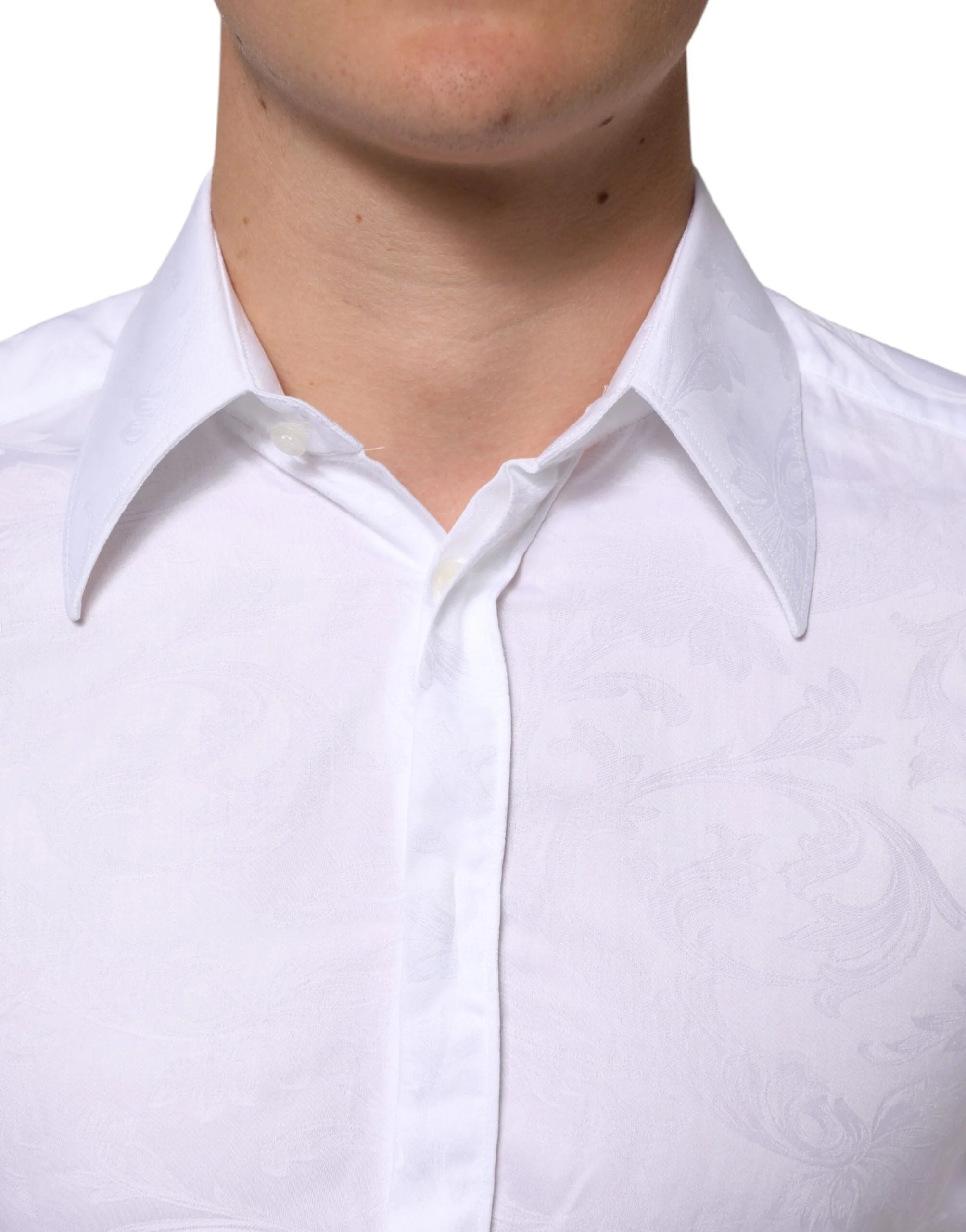 Dolce & Gabbana White Cotton MARTINI Paisley Jacquard Shirt - IT37 | XS - Shirts