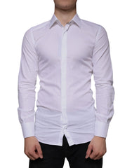 Dolce & Gabbana White Cotton Men Dress GOLD Formal Shirt - IT38 | XS - Shirts