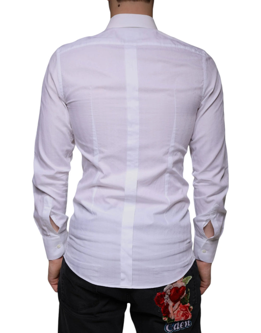 Dolce & Gabbana White Cotton Men Dress GOLD Formal Shirt - IT38 | XS - Shirts