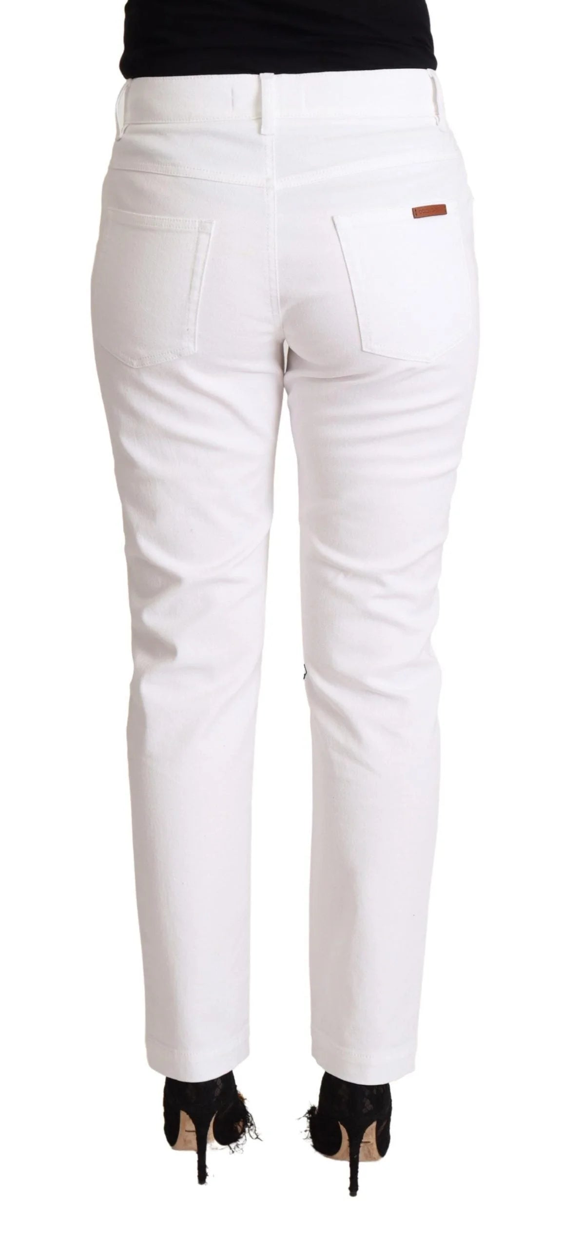 Dolce & Gabbana White Cotton Mid Waist Denim Tapered Jeans - IT40|S - Jeans