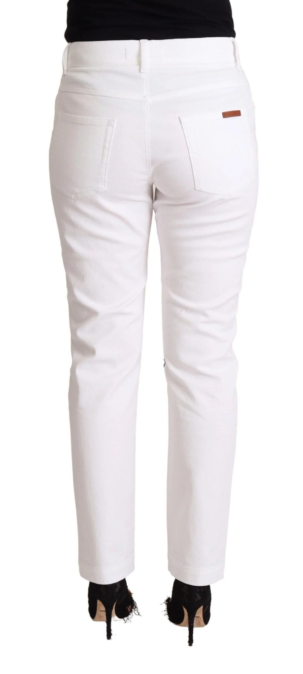 Dolce & Gabbana White Cotton Mid Waist Denim Tapered Jeans - IT40|S - Jeans