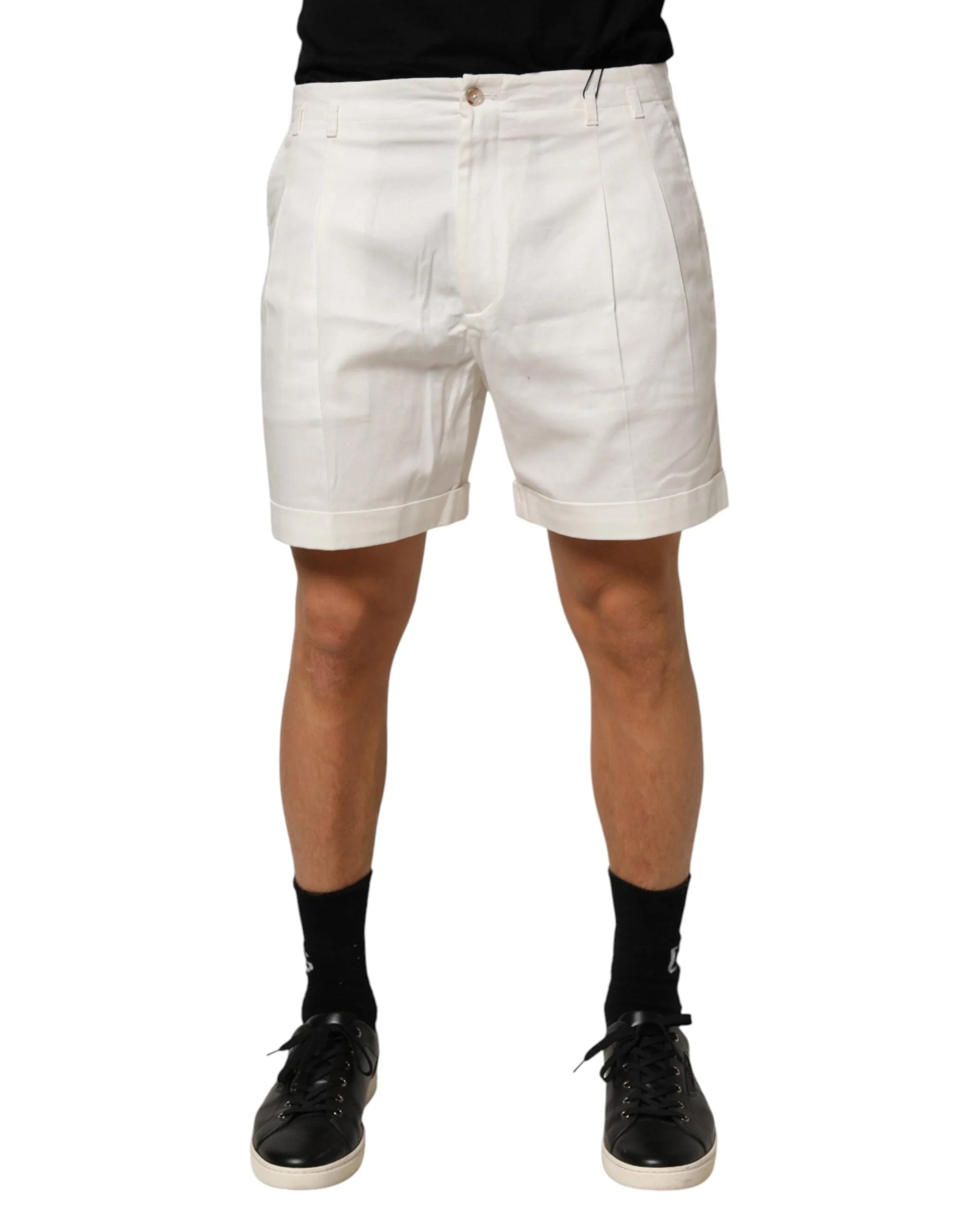 Dolce & Gabbana White Cotton Mid Waist Men Bermuda Shorts - Bermudas
