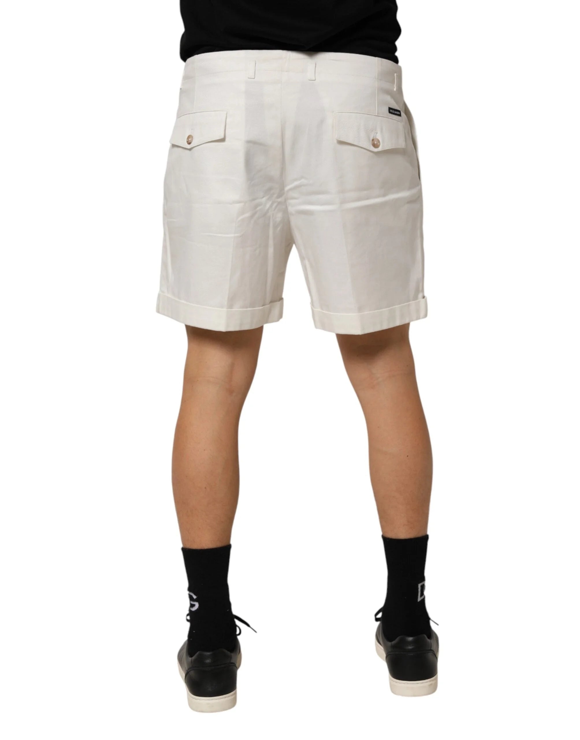 Dolce & Gabbana White Cotton Mid Waist Men Bermuda Shorts - Bermudas
