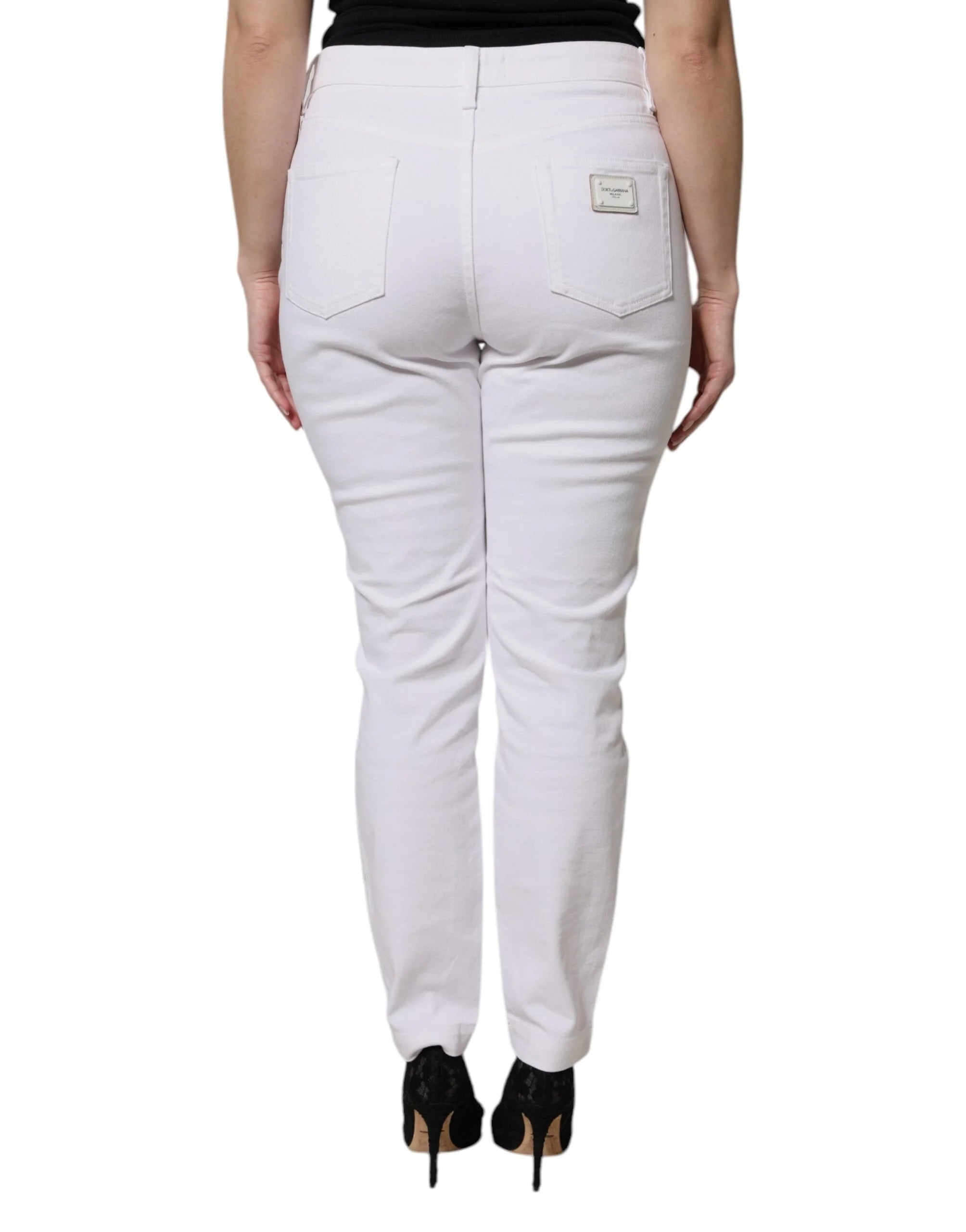Dolce & Gabbana White Cotton Mid Waist Skinny Denim Jeans - IT48|XXL - Jeans
