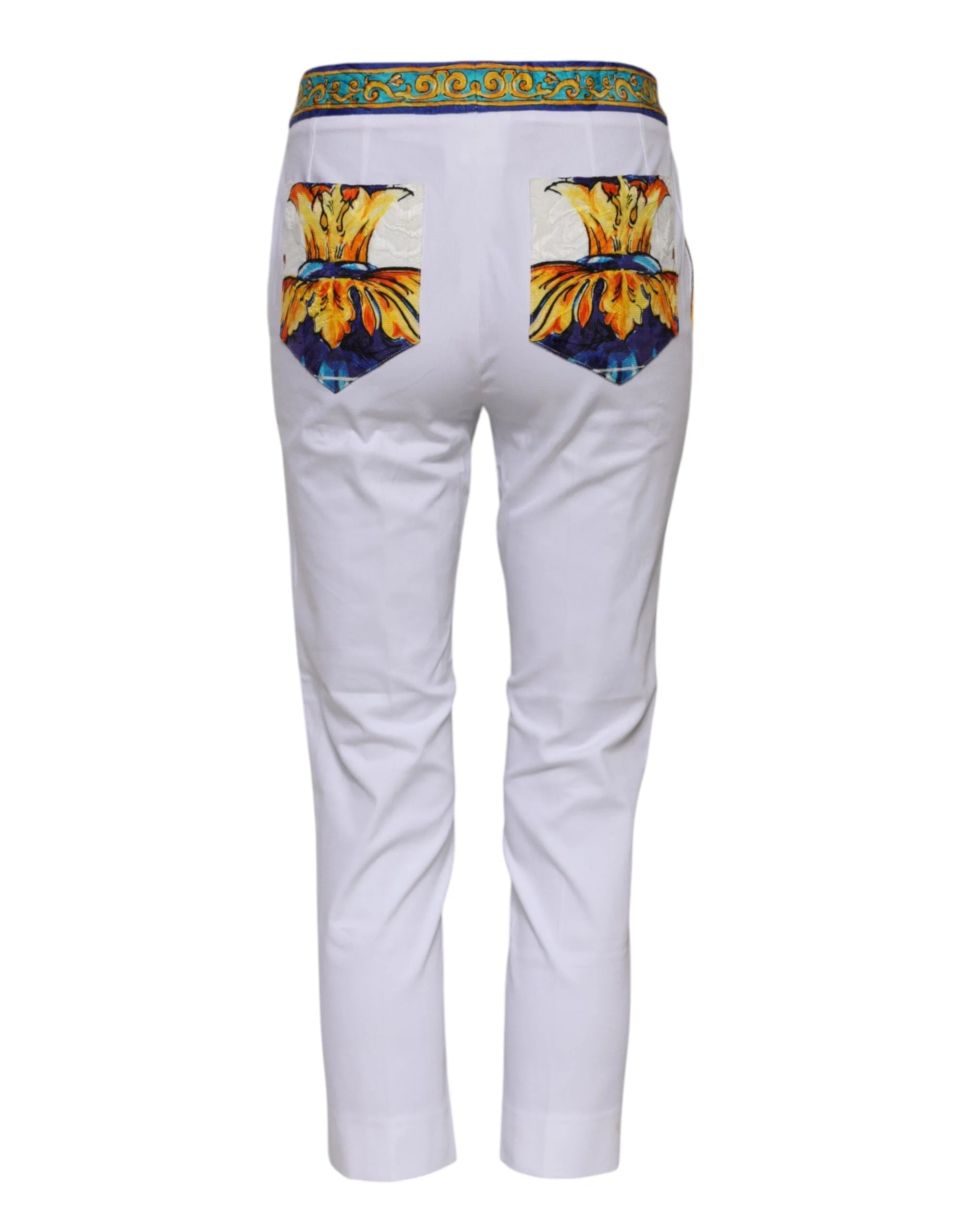 Dolce & Gabbana White Cotton Mid Waist Tapered Trouser Pants - IT36|XXS - Trousers