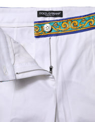 Dolce & Gabbana White Cotton Mid Waist Tapered Trouser Pants - IT36|XXS - Trousers