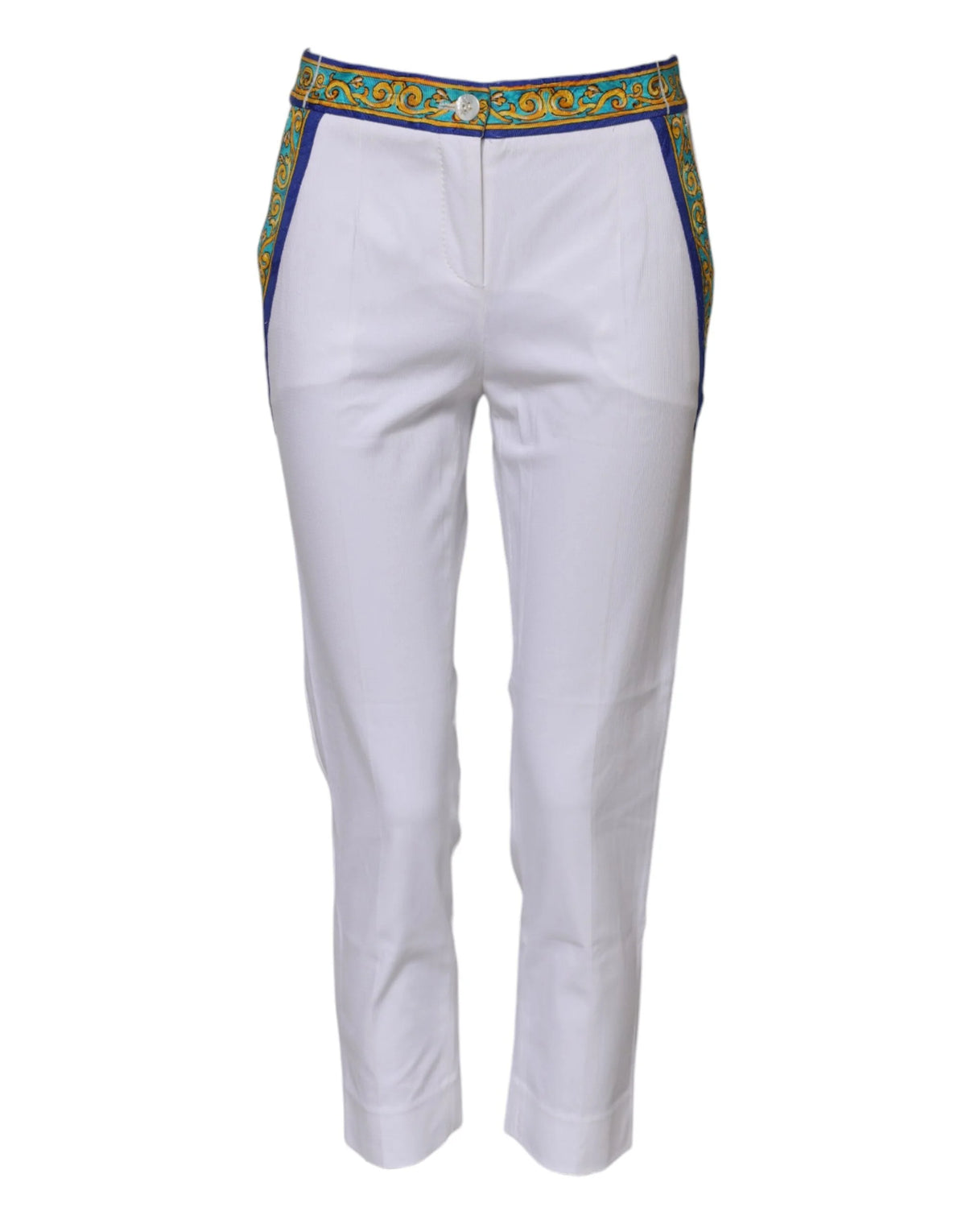 Dolce & Gabbana White Cotton Mid Waist Tapered Trouser Pants - IT36|XXS - Trousers