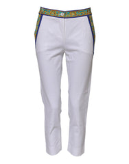 Dolce & Gabbana White Cotton Mid Waist Tapered Trouser Pants - IT36|XXS - Trousers