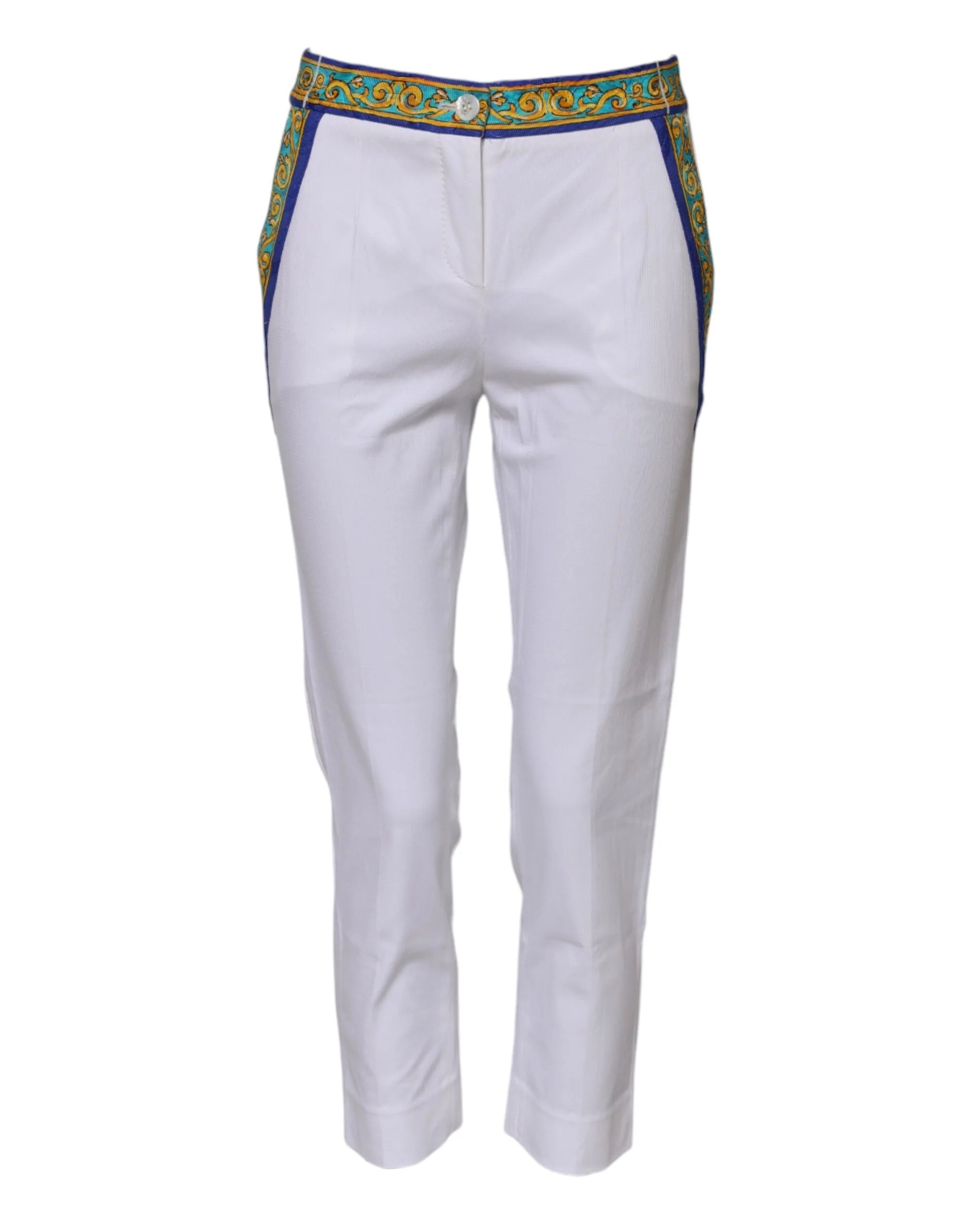 Dolce & Gabbana White Cotton Mid Waist Tapered Trouser Pants - IT36|XXS - Trousers