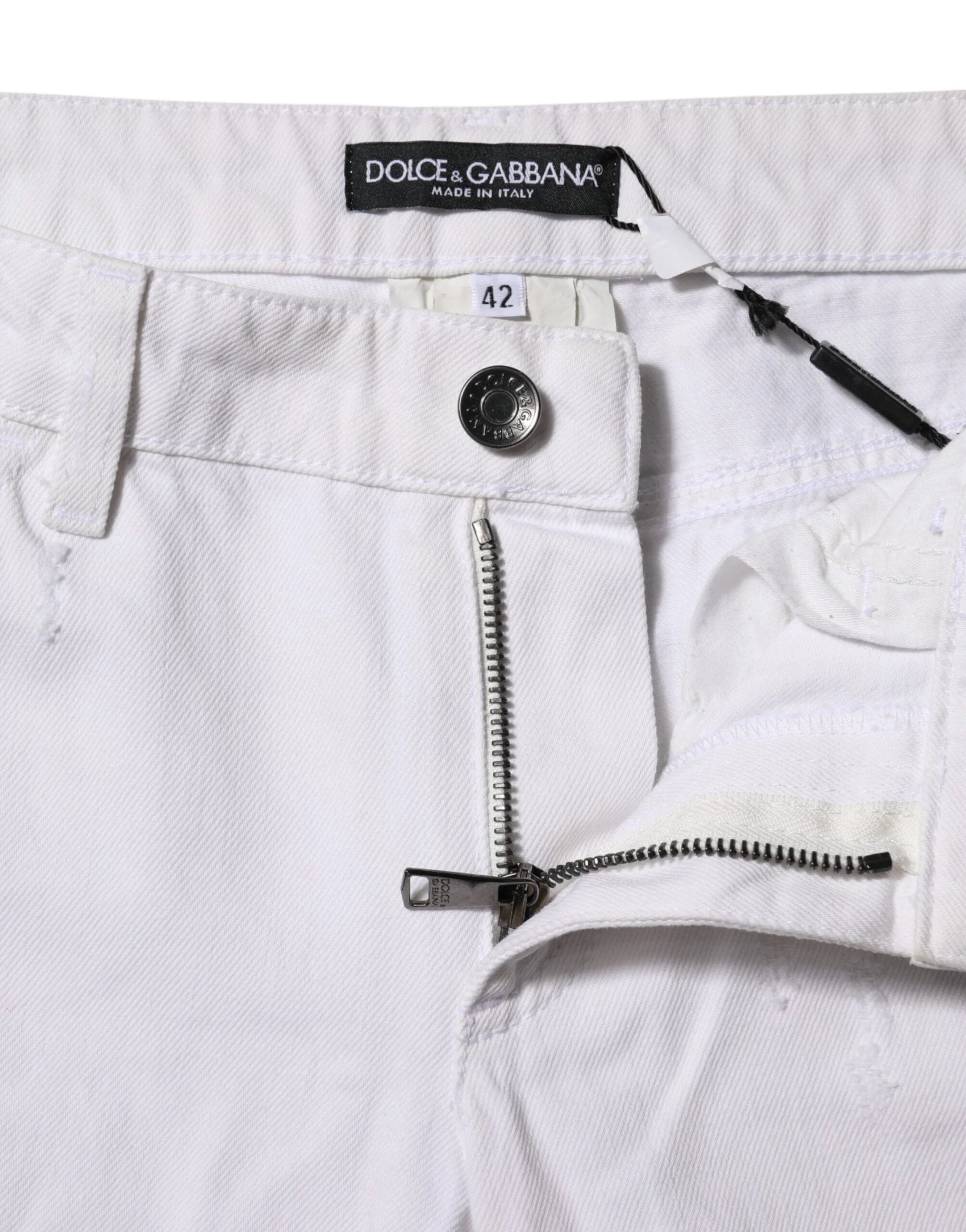 Dolce & Gabbana White Cotton Mid Waisted Women Denim Jeans - IT42|M