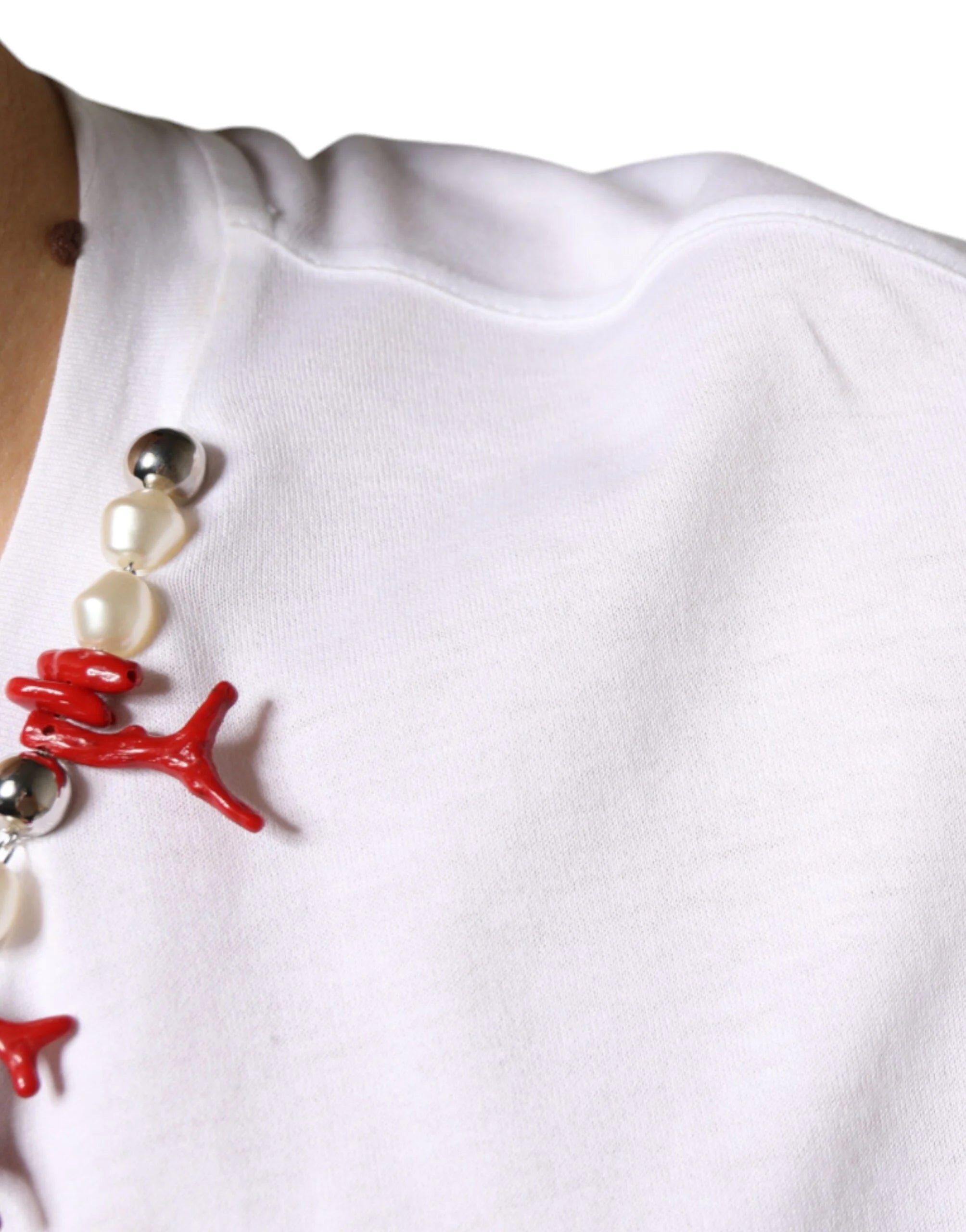 Dolce & Gabbana White Cotton Necklace Embellished T-shirt - IT58 | 3XL - T-Shirts