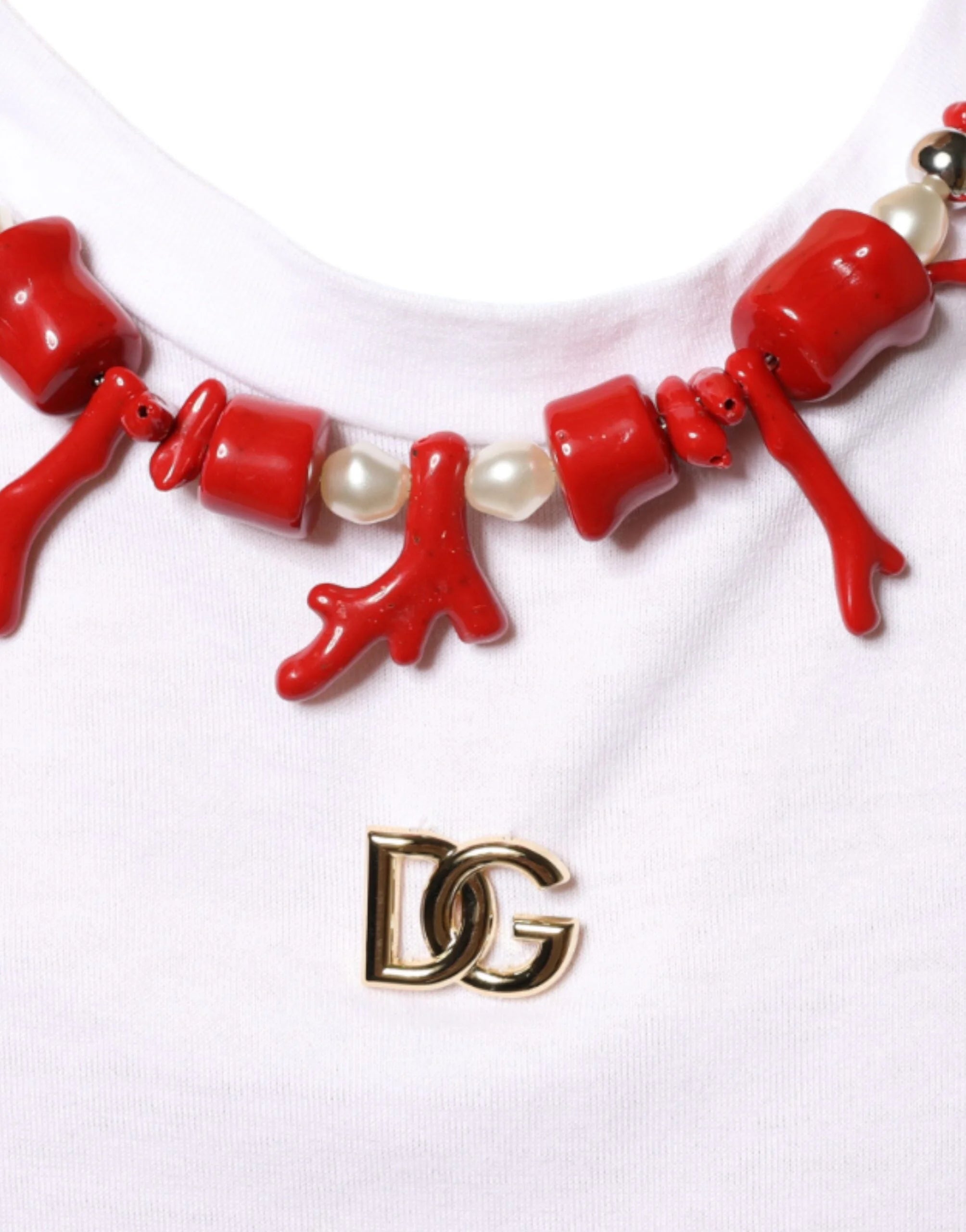 Dolce & Gabbana White Cotton Necklace Embellished T-shirt - IT58 | 3XL - T-Shirts