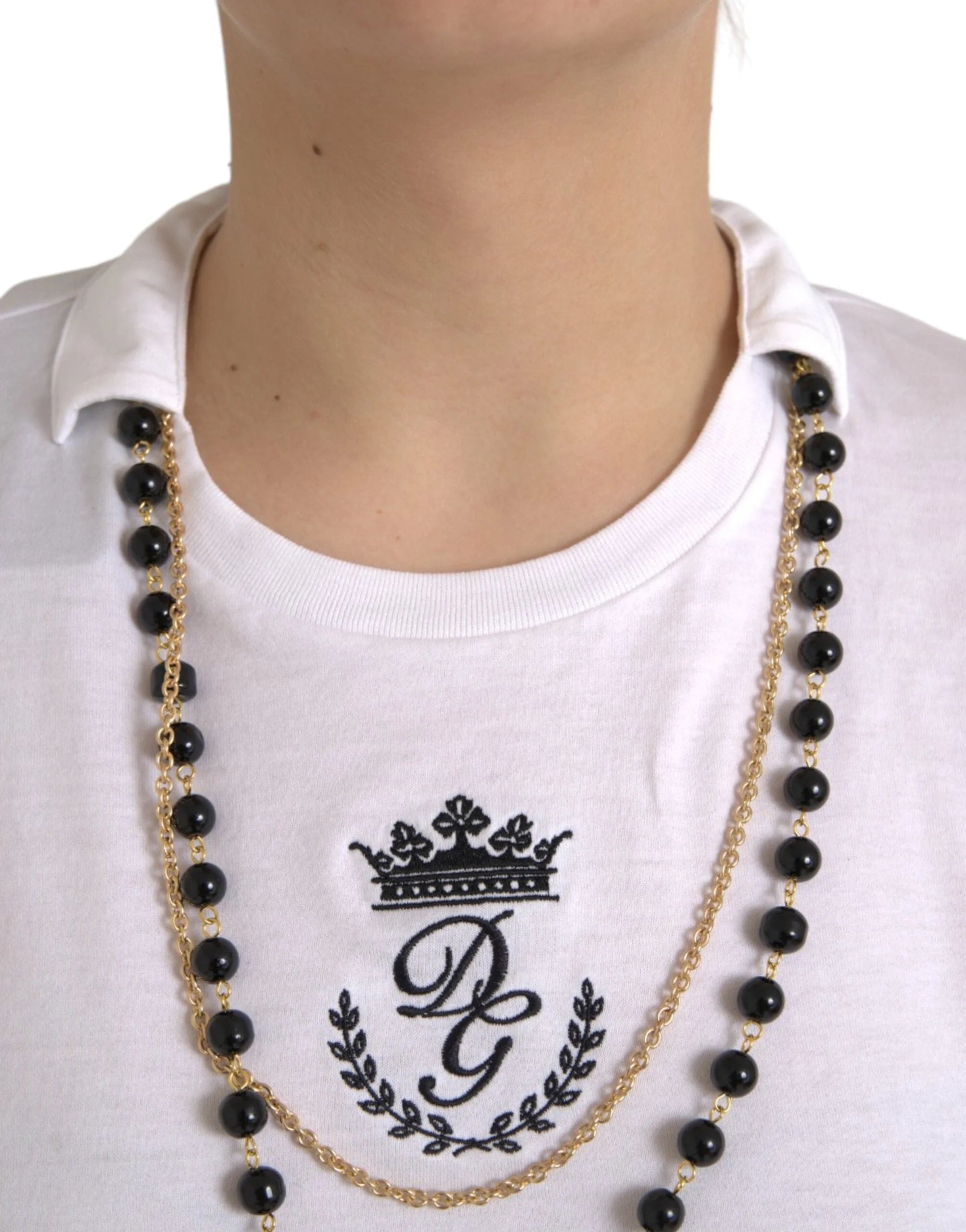 Dolce & Gabbana White Cotton Necklace Short Sleeves T-shirt - IT38 | XS - T-Shirts