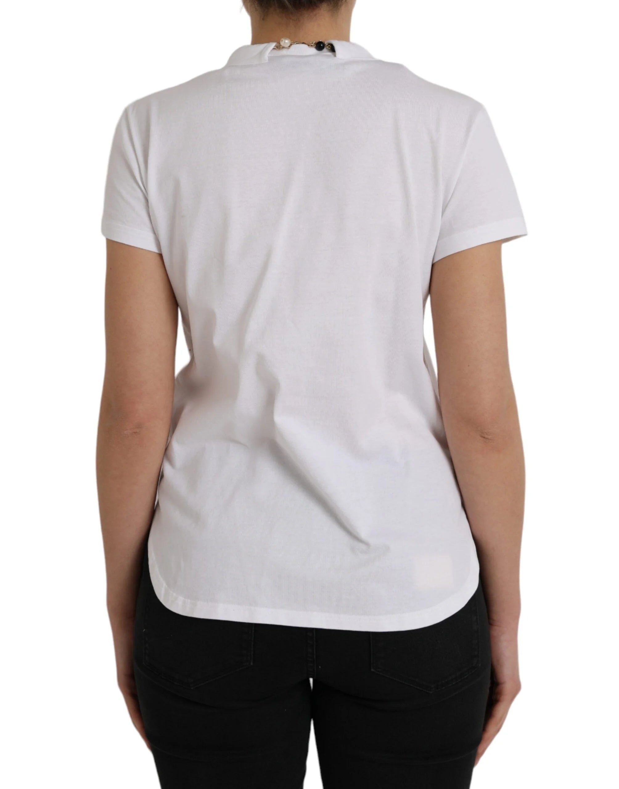 Dolce & Gabbana White Cotton Necklace Short Sleeves T-shirt - IT38 | XS - T-Shirts