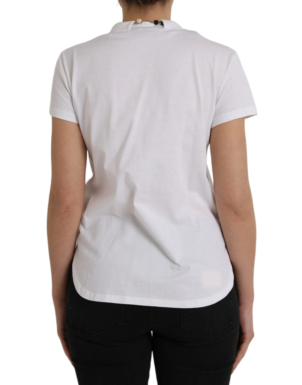 Dolce & Gabbana White Cotton Necklace Short Sleeves T-shirt - IT38 | XS - T-Shirts