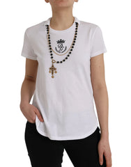 Dolce & Gabbana White Cotton Necklace Short Sleeves T-shirt - IT38 | XS - T-Shirts