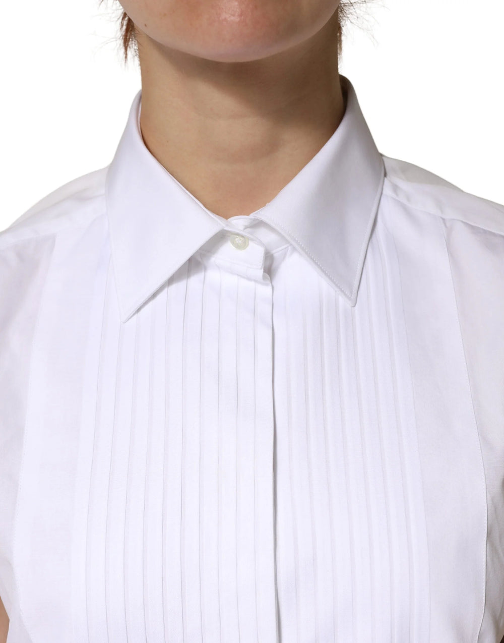 Dolce & Gabbana White Cotton Pleated Sleeveless Button Down Top - IT44 | L