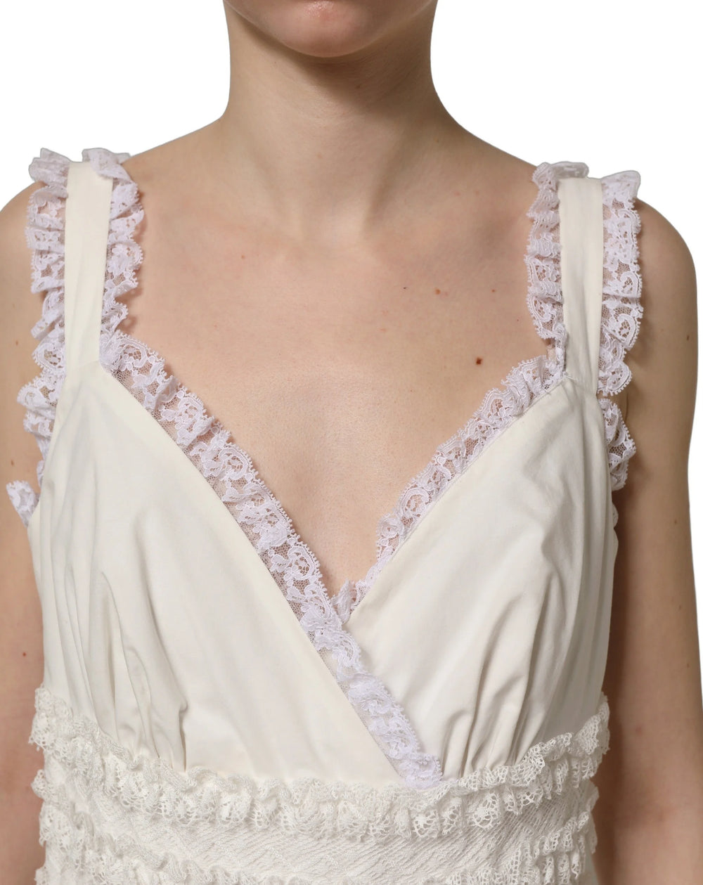 Dolce & Gabbana White Cotton Poplin Ruffled Midi Dress - IT36|XXS